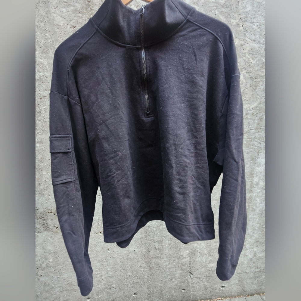Athleta Black 1/4 Zip-Up Retroterry Crop Sweatshirt